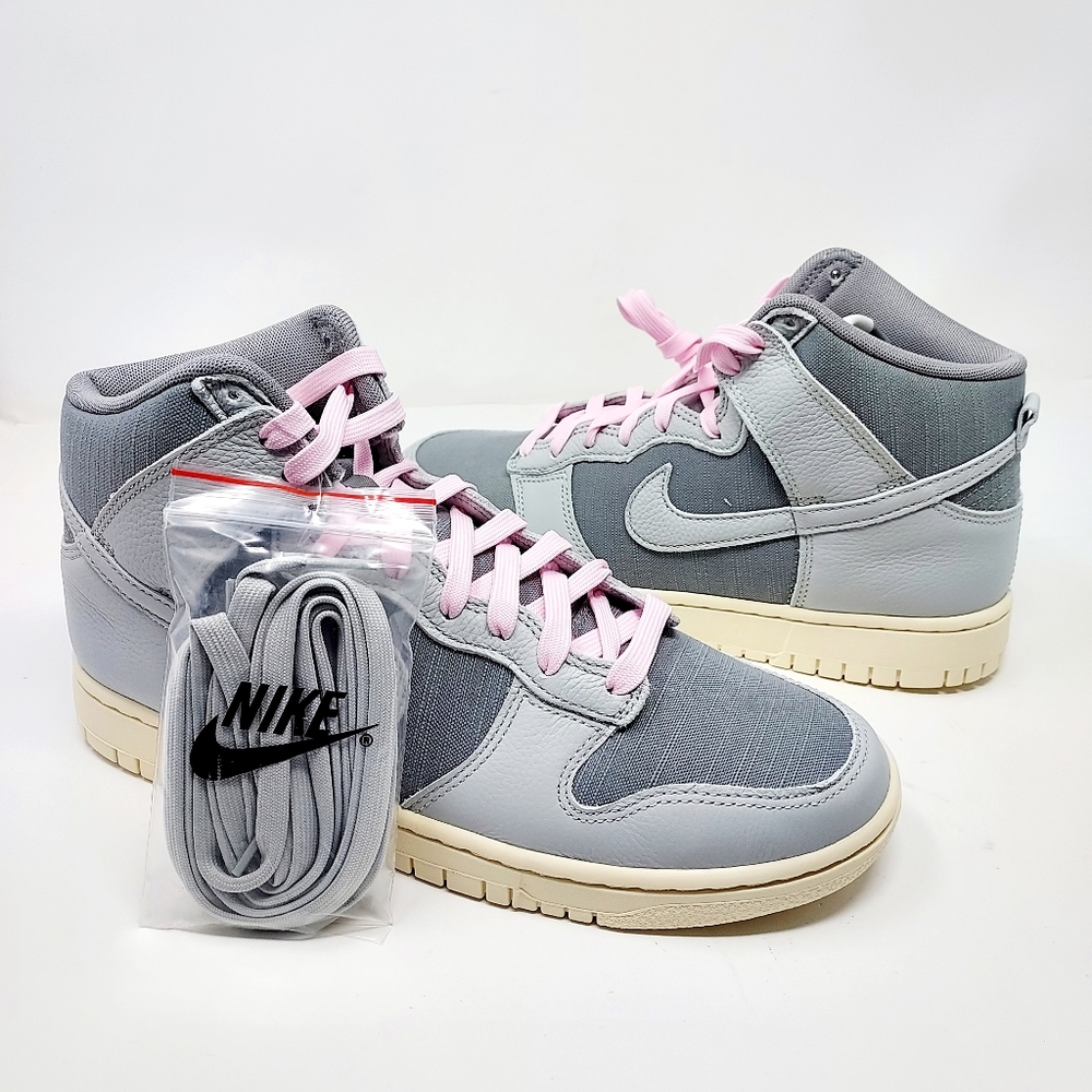 NEW Nike Dunk Hi Retro PRM Gray with Pink Laces Size 9.5